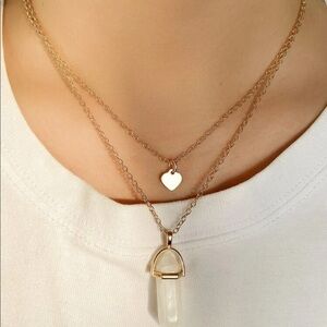 𝅺gold Heart & Gemstone Layered Necklace